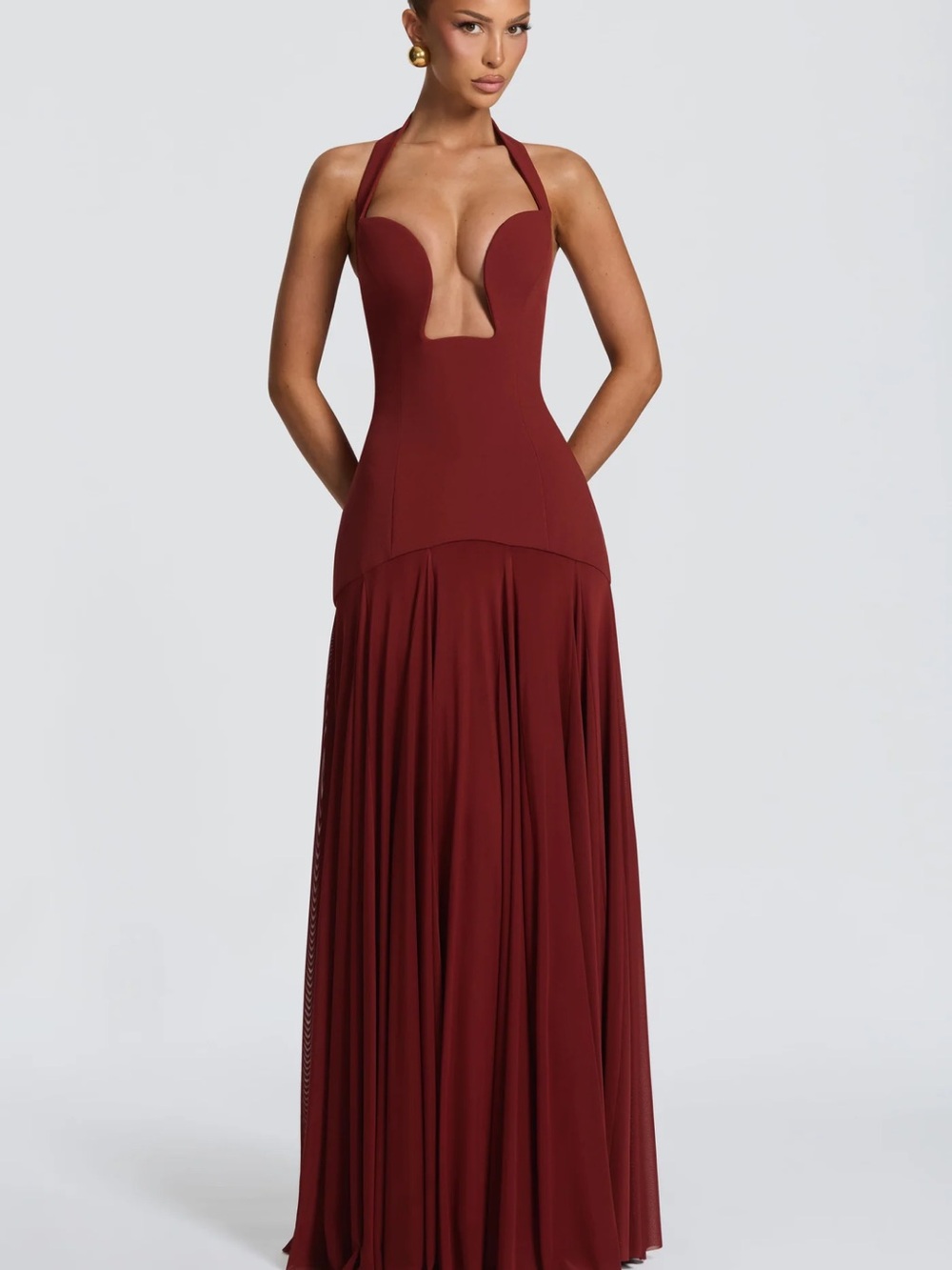 CYRENE MAXI DRESS - DEEP RUST Elegant Halter Maxi Dress size S